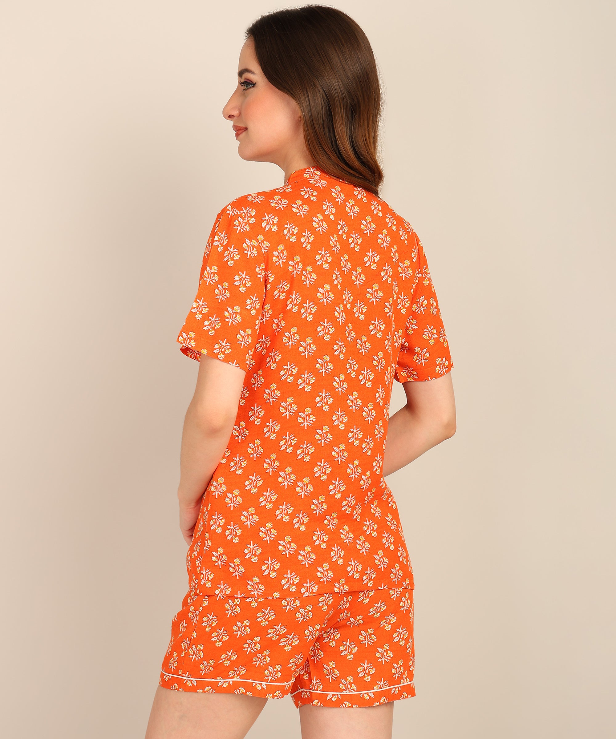 Half Sleeves Shirt & Short Set In Orange Color - Viscose