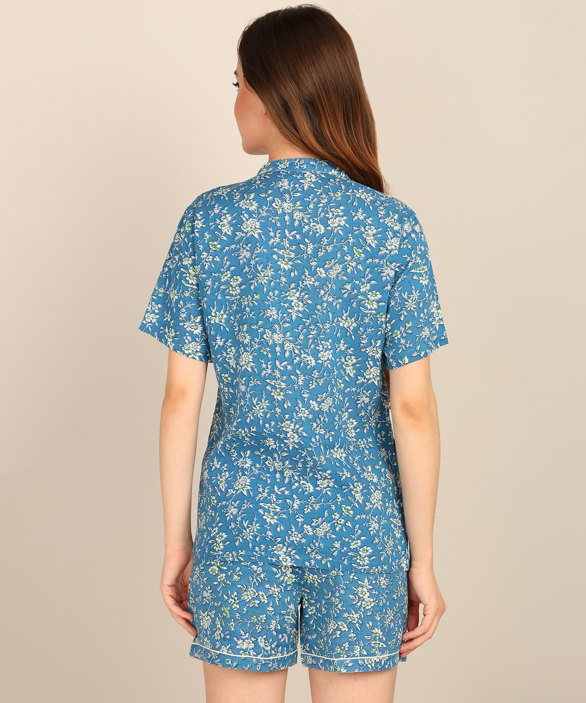 Half Sleeves Shirt & Short Set In Blue Color - Viscose