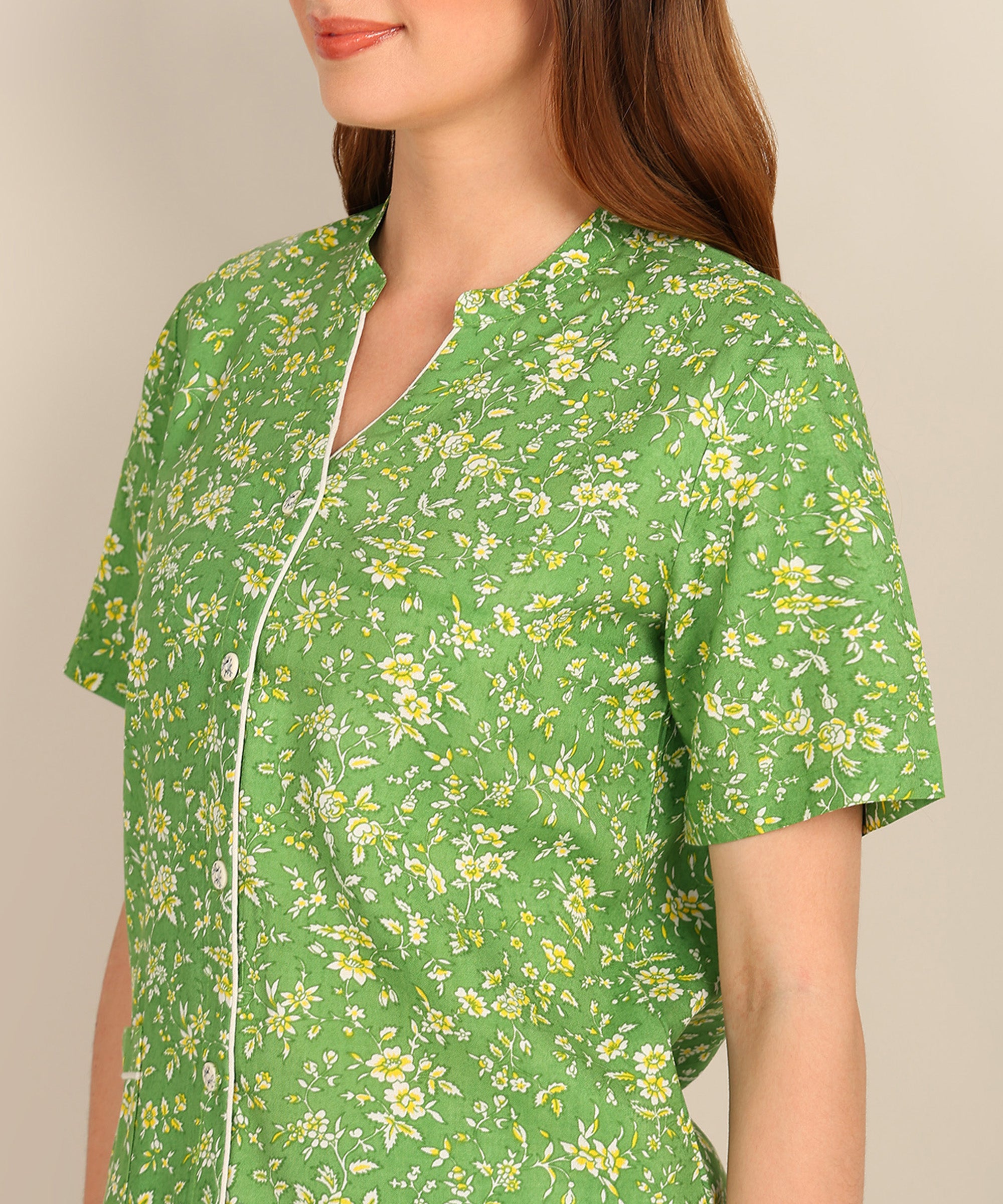 Half Sleeves Shirt & Short Set In Green Color - Viscose