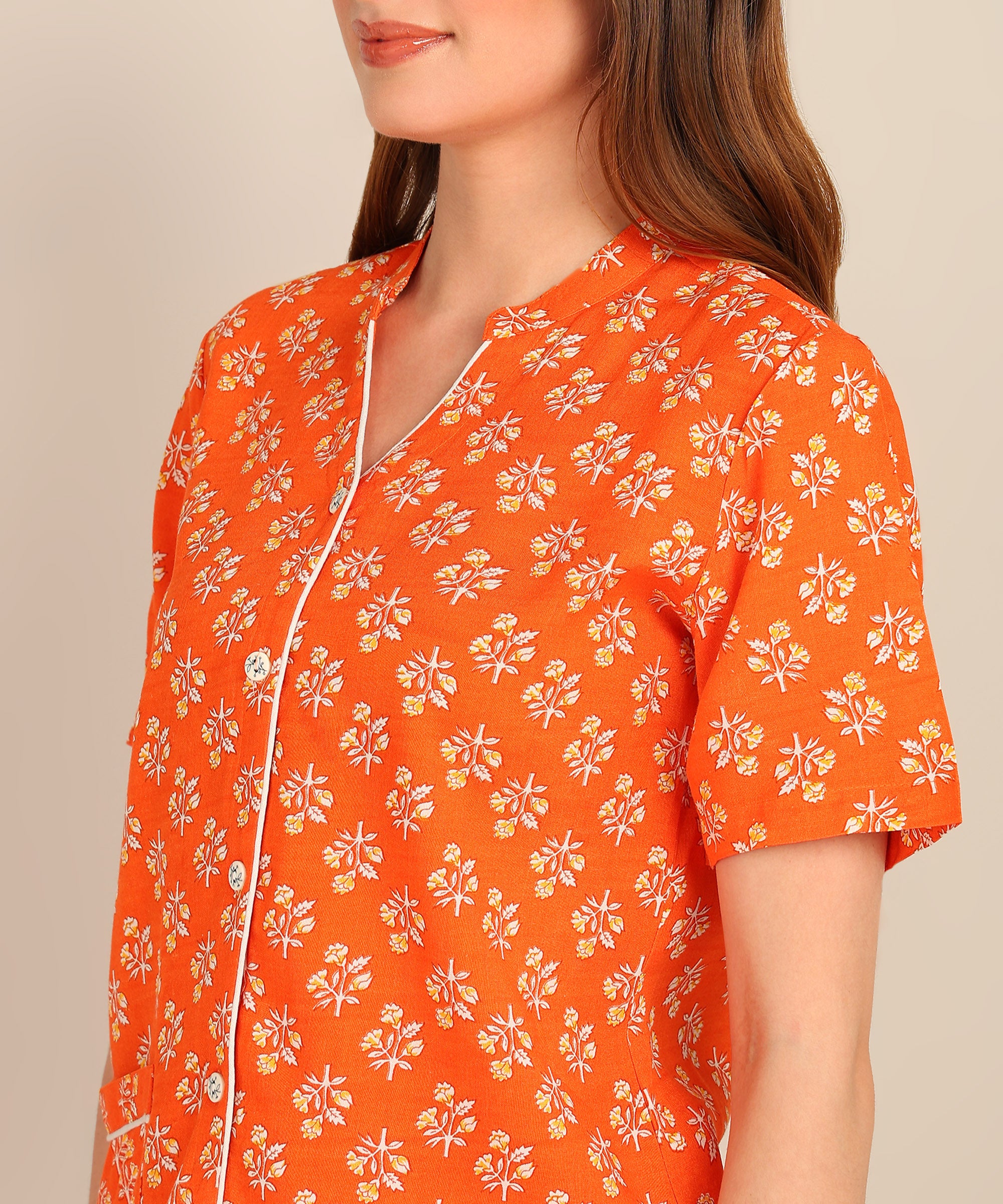 Half Sleeves Shirt & Short Set In Orange Color - Viscose