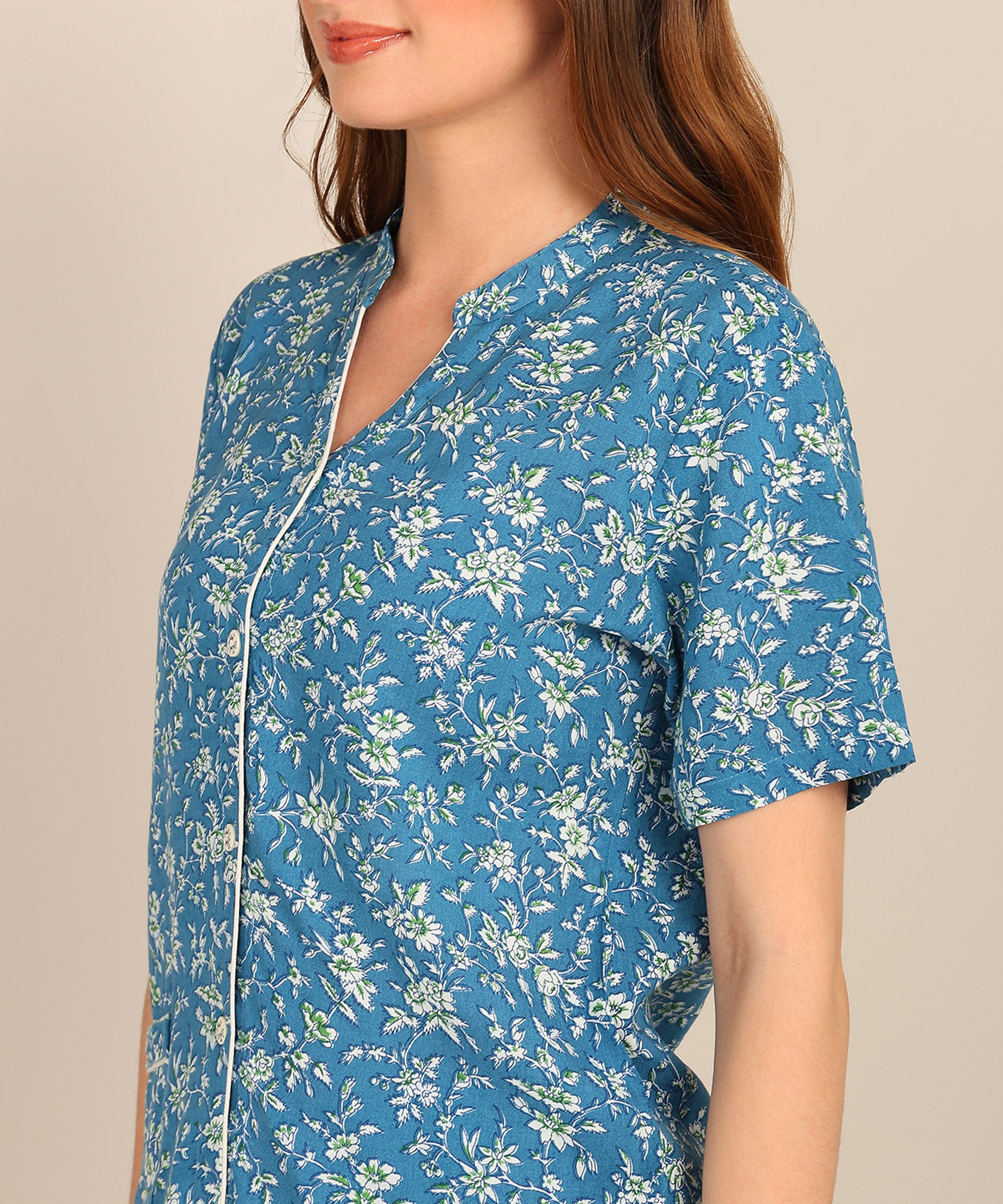 Half Sleeves Shirt & Short Set In Blue Color - Viscose