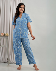 Half Sleeve Blue Women Night Suit