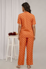 Half Sleeves Orange Women Night Suit