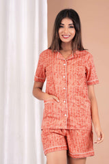 Half Sleeves Shirt & Short Set In Orange  - Viscose