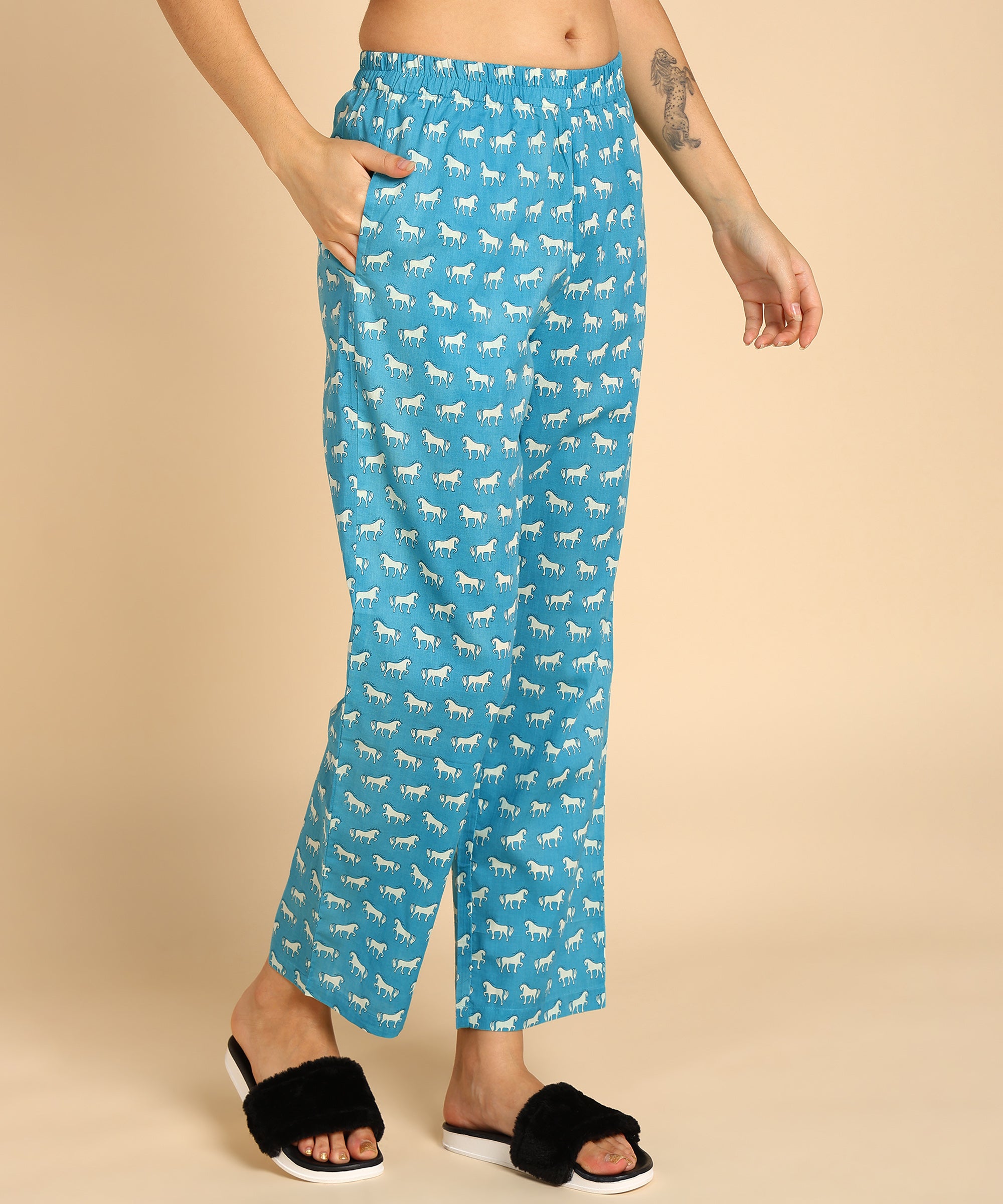 Blue Printed Night Suit For Women