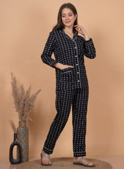 Full Sleeves Black Women Night Suit