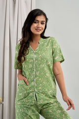 Half Sleeve Green Women Night Suit