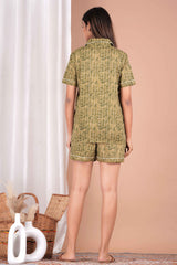 Half Sleeves Shirt & Short Set in Green  - Viscose