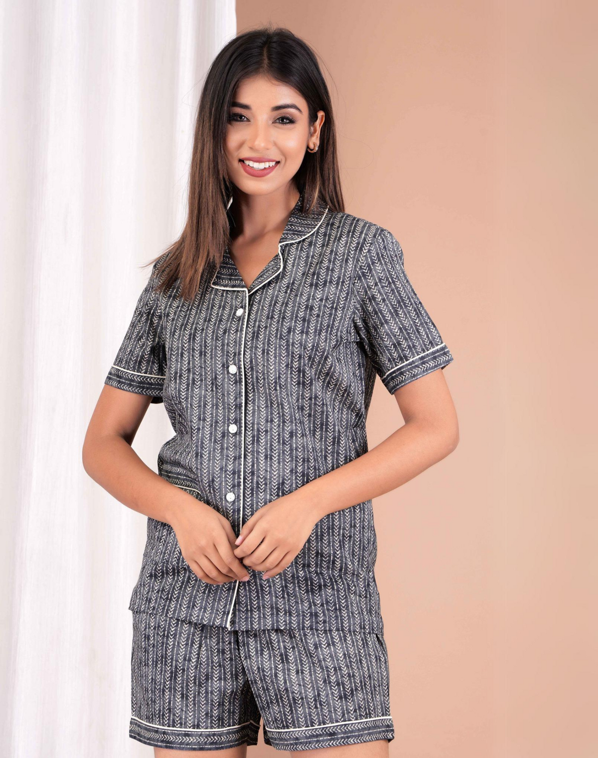 Half Sleeves Shirt & Short Set in Grey  - Viscose