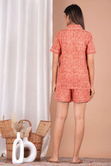 Half Sleeves Shirt & Short Set In Orange  - Viscose