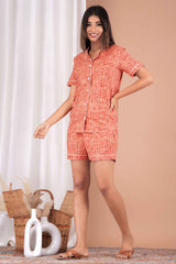 Half Sleeves Shirt & Short Set In Orange  - Viscose