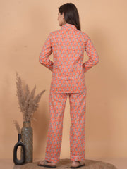 Full Sleeves Orange Women Night Suit