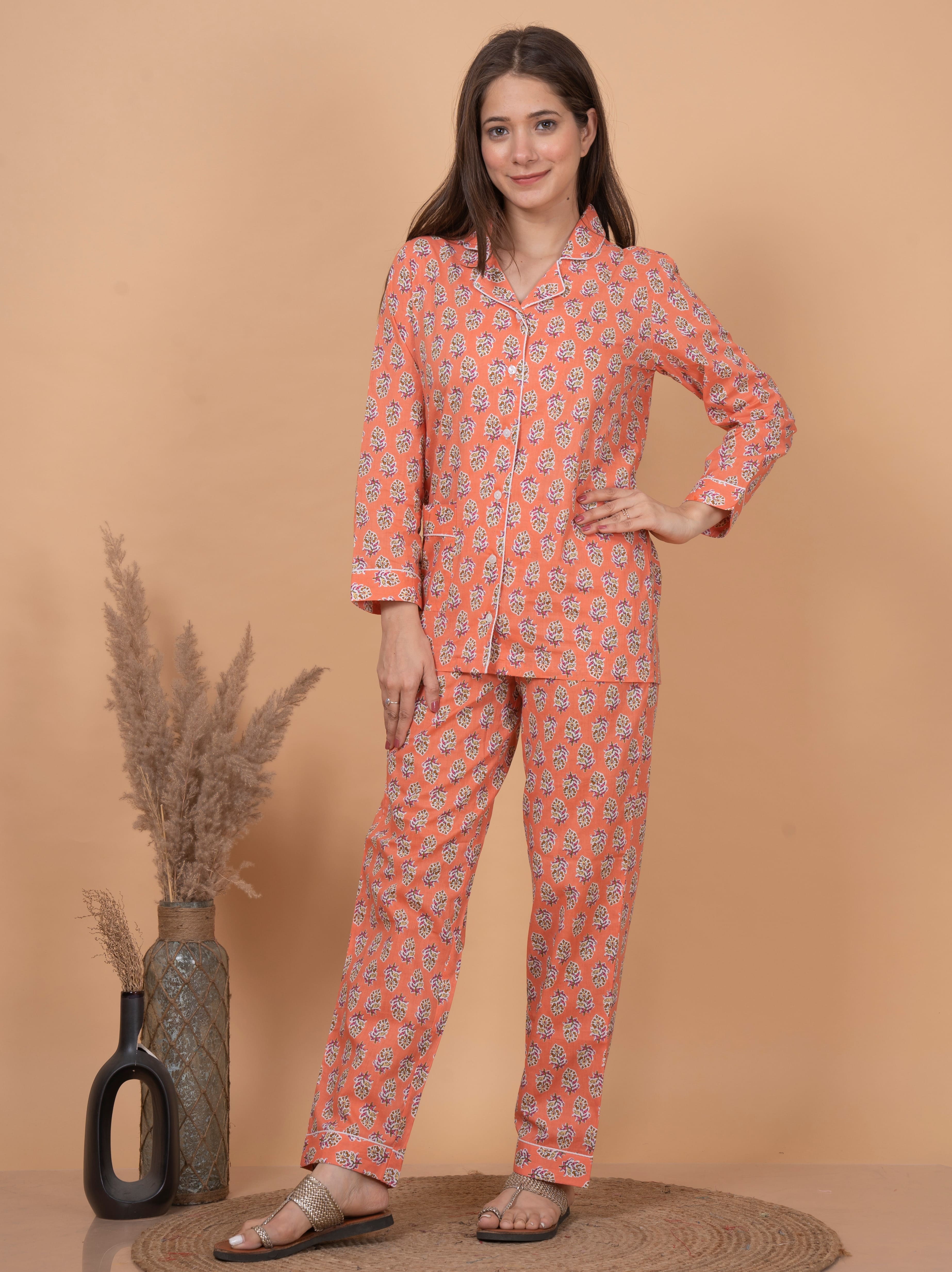 Full Sleeves Orange Women Night Suit