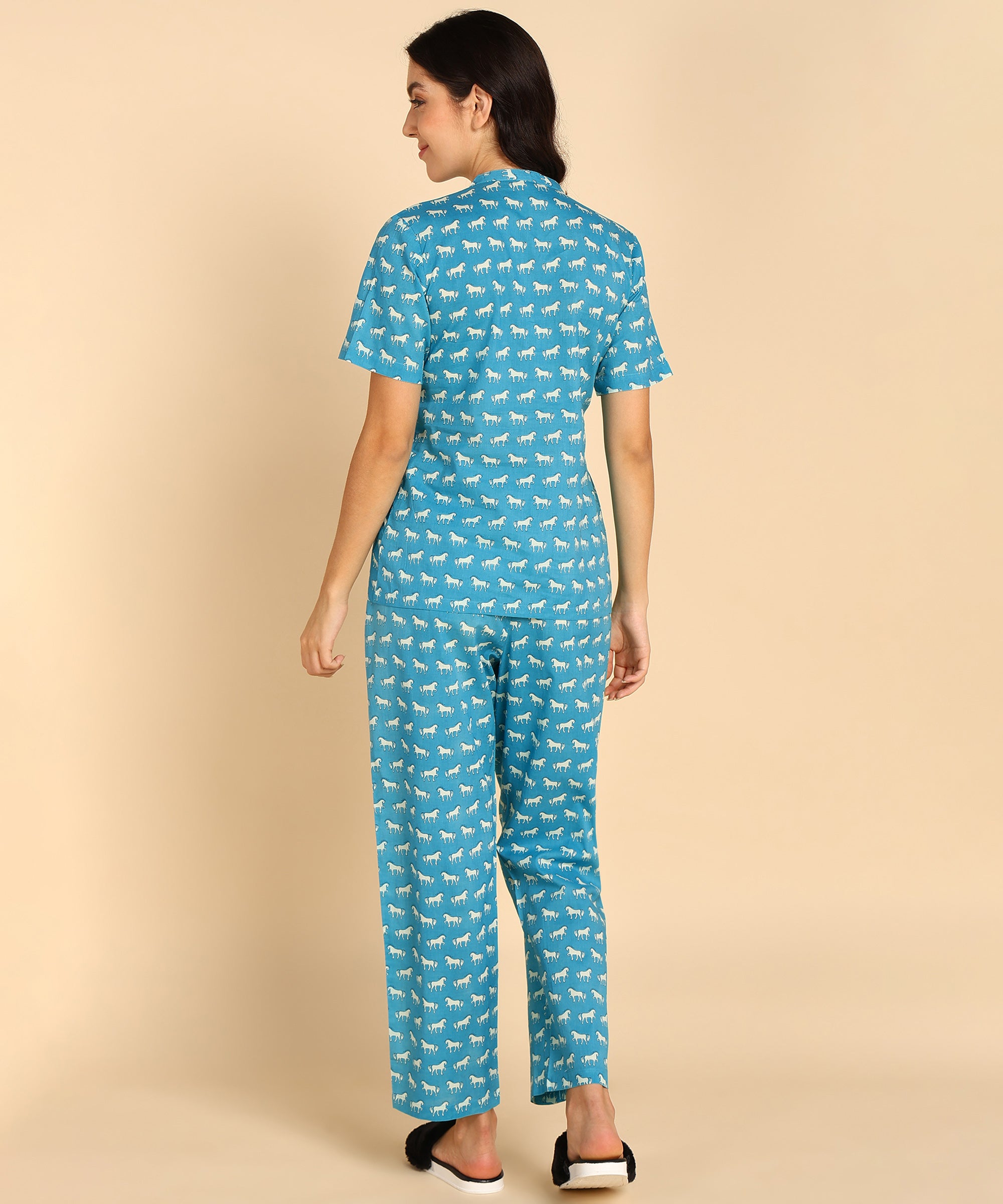 Blue Printed Night Suit For Women