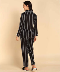 Black Strip Pattern Night Suit For Women